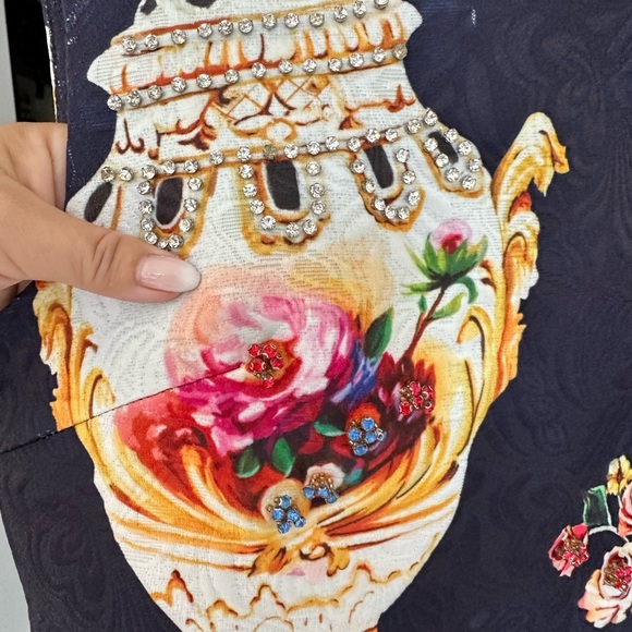 One of kind heavy brocade mini dress with pockets and jewelled details. - Picture 9 of 11